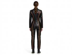 Ensemble veste et pantalon de moto en cuir noir et orange pour homme, équipement de protection pour la conduite - Product Image 5