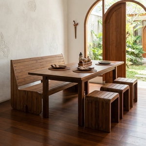 Premium wooden santorini double chair minimalist solid teak wood living room two seater <b>bench</b> sofa seat natural timber frame - Product Image 3