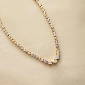 Handmade Bezel Set Round Brilliant Cut Moissanite 925 Silver Tennis <b>Necklace</b>, Diamond <b>Necklace</b>, Wedding <b>Necklace</b>, Gift for Her - Product Image 3