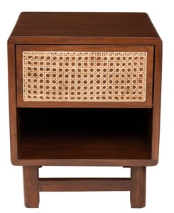 Table de chevet moderne en bois avec tressage en rotin, 2 tiroirs de rangement, mobilier de chambre, design mi-siècle, table de chevet pour salon - Product Image 3