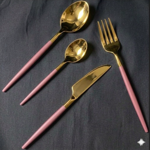 Couverts élégants et durables en acier inoxydable avec poignée rose, plaqués couleur or champagne, pour la maison, l'hôtel, le restaurant, les mariages et l'usage quotidien - Product Image 1