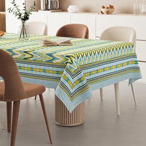 Hand Block Printed Geometric Cotton <b>Tablecloth</b> Rectangular Washable Eco-Friendly Reusable Custom for Home Wedding Banquet Party - Product Image 2