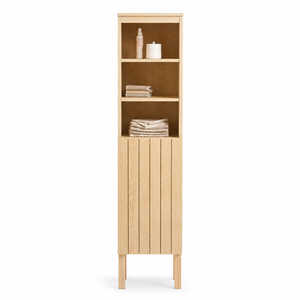 Étagère de salle de bain en teck massif avec porte et rangement - Product Image 1