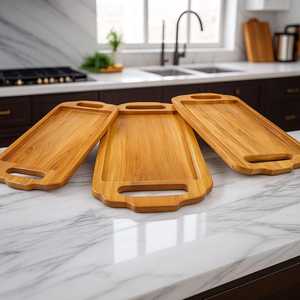 Rustic Acacia Wood Serving Tray Set - Handcrafted <b>Kitchen</b> & Home <b>Decor</b> - Product Image 4