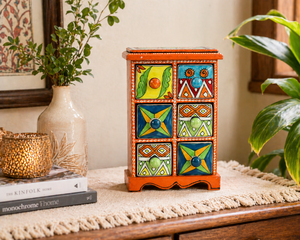 Handcrafted Wooden Blue Pottery 6 <b>Drawer</b> <b>Storage</b> Cabinet Decorative Organizer for Home Decor - Product Image 6