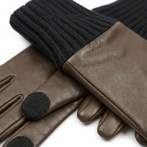 Brown Leather <b>Touchscreen</b> <b>Gloves</b> With Knit Cuff Winter Warm Daily Use - Product Image 6