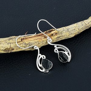925 Sterling Silver <b>Dangle</b> <b>Earrings</b> <b>Black</b> Tourmaline Gemstone Handmade October Birthstone Birthday Gift Bezel Set Drop <b>Earrings</b> - Product Image 3