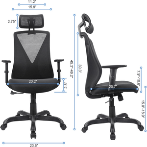 Chaise de bureau ergonomique pivotante en maille avec appui-tête et accoudoirs réglables, fonction de rangement, chaise de bureau pour le travail ou les jeux - Product Image 2
