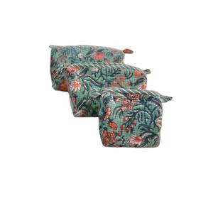 Ensemble de 3 sacs de voyage multifonctionnels écologiques et durables en coton brodé à la main, sacs à cosmétiques, vert apaisant - Product Image 2