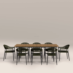 Minimalist Sturdy Rectangular Dining Table Set with Eight <b>Comfortable</b> Chairs for Home Furniture for Restaurant Outdoor Use - Product Image 2