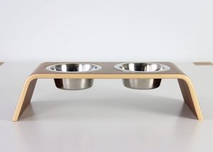Soporte Elevado para Comedero de Mascotas de Madera de Roble y Nogal, Comedero Arqueado con Doble Tazón de Acero Inoxidable, Grabado Personalizado, OEM Vietnam - Product Image 3