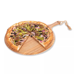 Tabla de cortar de madera ecológica, tabla de servir y cortador de pizza de madera de acacia de diseño moderno para cortar y servir. - Product Image 4