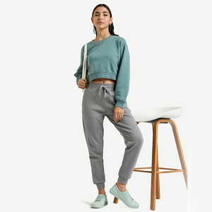 Pantalon de jogging pour femme en coton gris chiné de poids moyen, taille à cordon, vente en gros Europe, pour la détente - Product Image 3