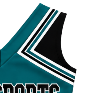 Haut d'uniforme de cheerleading bleu sarcelle sans manches, col en V, pour femmes et filles, idéal pour les équipes de danse et les compétitions - Product Image 3