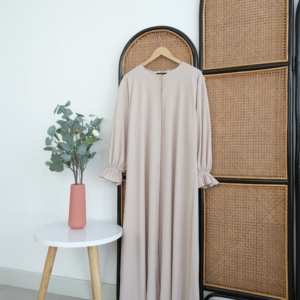 Women's Maxi Casual Abaya <b>Dress</b> with Solid Breathable Woven Chiffon Fabric Crew Neck Loose Fit and <b>Ruffle</b> Button Pleats - Product Image 3