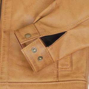 Men's Tan Genuine Leather Eco-friendly Quilted <b>Slim</b> <b>Fit</b> Stand Collar Zipper Closure HIGH STREET Winter Outerwear - Product Image 4