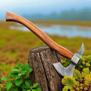 Handcrafted Industrial Damascus Steel Camp Hatchet Genuine Leather Sheath | Wood <b>Handle</b> | Outdoor Survival Tool | Custom OEM - Product Image 4
