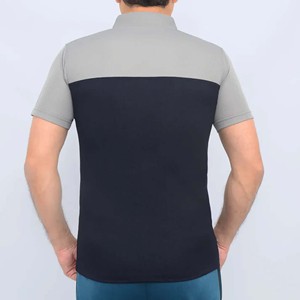 Polo pour homme à blocs de couleur, manches courtes, tricoté, décontracté, coupe classique, design uni, boutons sur le devant, gris marine - Product Image 4