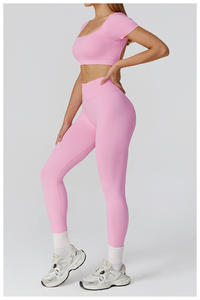 Women Seamless Yoga Top Short Sleeve Slim Fit <b>Open</b> Back Cut-Out Running Gym & Outdoor Activewear - Product Image 5
