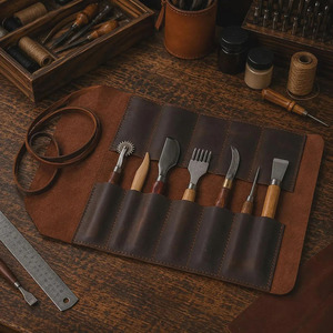 Genuine Leather Roll Up <b>Tool</b> Organizer Heavy Duty Craft <b>Tool</b> Storage Bag For Woodworkers <b>Carpenters</b> Mechanics OEM for sale - Product Image 5