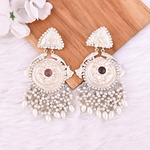 <b>Pink</b> Amethyst Hydro, <b>Pearl</b> Stone German Silver Ethnic Design Dangle <b>Earring</b> - Product Image 2