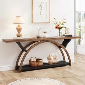 Table de canapé convertible moderne style ferme avec miroir, pieds incurvés géométriques et étagère inférieure noire, mobilier d'entrée pour hôtel - Product Image 4