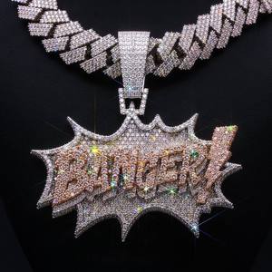 Collar Personalizado de Plata 925 con Colgante de Moissanita, Dos Tonos, Estilo Hip Hop, Chapado en Oro y Rodio para Hombre - Product Image 3