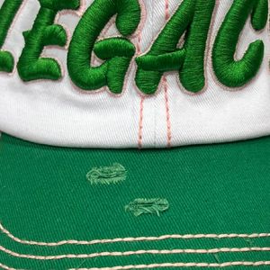 White and Green Distressed Baseball <b>Cap</b> with Green Embroidered Letter Design Adjustable Vintage Casual Outdoor Unisex <b>Hat</b> - Product Image 6