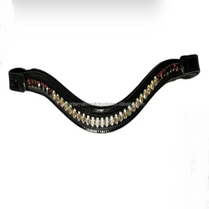 Bande de front de cheval en cuir anglais d'excellente qualité avec chaîne en métal de cristaux multicolores et bande de front rembourrée Cow Softy - Product Image 1