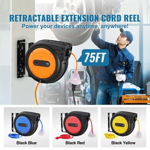 Avvolgicavo Elettrico Retrattile da 22,86 m (75 FT) per Carichi Pesanti, Cavo di Alimentazione 14AWG/3C SJTOW, Presa Tripla Illuminata 13 Amp, Materiale ABS, CEE - Product Image 2