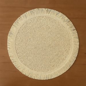 Round Natural Jute Fiber Placemat Solid Color Woven Fringed Edge Non-Slip <b>Table</b> <b>Mat</b> for Dining Room Scandinavian Style - Product Image 5