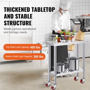 Tavolo da Lavoro in Acciaio Inox Certificato NSF 30x12x34" con Capacità di Carico 700 LBS, 4 Ruote, 3 Livelli di Altezza Regolabili e Lavello - Product Image 3