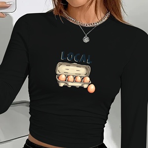 เสื้อยืดแขนยาวผู้หญิงสไตล์ Y2K พร้อมดีไซน์คอกลมผ้าถักพิมพ์ลายไข่สำหรับทุกฤดูกาล - Product Image 3