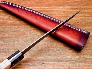 Cuchillo de Filetear Premium Hecho a Mano con Hoja de Acero de Damasco, Borde Dentado, Punta Caída, Mango de Madera, 12 Pulgadas de Longitud Total, Industrial - Product Image 2