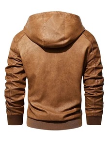 เสื้อแจ็คเก็ตหนังมีฮู้ดสีน้ำตาลสำหรับผู้ชาย ยี่ห้อ Antioch - Product Image 3