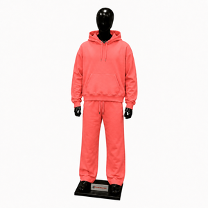 Conjunto de Sudadera con Capucha Oversize Rosa Coral para Hombre y Mujer, Sudadera Lisa con Capucha y Pantalones Deportivos de Pierna Ancha, Estilos Casuales de Streetwear - Product Image 1
