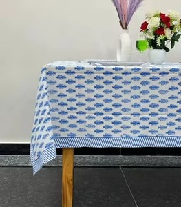 Custom Boho Retro Blue & White Floral <b>Tablecloth</b> Hand Block Print Farmhouse Style for Easter Brunch & Weddings Table Cloth Gift - Product Image 6