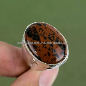 Anillo de obsidiana de caoba roja, banda única de Plata de Ley 925 con piedras preciosas grandes para compromiso, boda, regalo de joyería para mujer para ella - Product Image 6