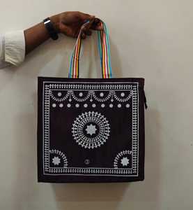 Bolsa Tradicional India de Yute Estampada con Asa, Bolsa de Compras Thamboolam, Regalo Festivo para Bodas, Recuerdo de Inauguración de Casa - Product Image 3