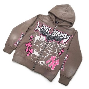 Sudadera con capucha de invierno estilo streetwear 100% algodón polar con lavado ácido, diseño de letras personalizadas con pedrería para hombre - Product Image 1