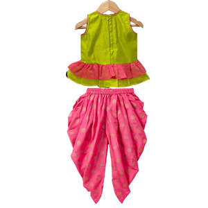 Twisha Xpressions – haut sans manches en coton imprimé pour filles de 0 à 6 mois, Dhoti Lime Green Coral, vêtements ethniques décontractés d'été, élégants - Product Image 2