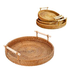 Handwoven RATTAN TRAY <b>FRUIT</b> <b>STORAGE</b> BASKET with Handles Gift, Home Decor, Serving & Display Use - Product Image 1