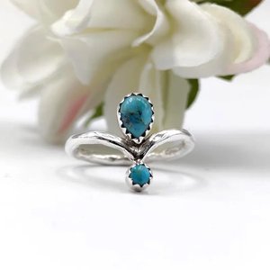 Turquoise <b>Stacking</b> Wishbone V <b>Ring</b> <b>Sterling</b> <b>Silver</b> Handmade Boho Jewelry for Women Gift - Product Image 5