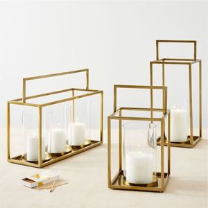 Modern Gold Metal Glass <b>Cube</b> Candle Holder Luxury Wedding Centerpiece Decorative Geometric Lantern Tea <b>Light</b> Stand candle Stand - Product Image 2