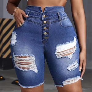 Mejores shorts de mezclilla para mujer de verano 2026, elásticos, ajustados, con agujeros y borlas - Product Image 6