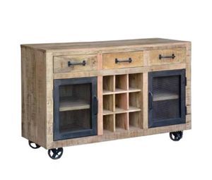 Gabinete moderno de madera maciza de mango estilo industrial rústico con ruedas de hierro y 3 cajones - Product Image 2