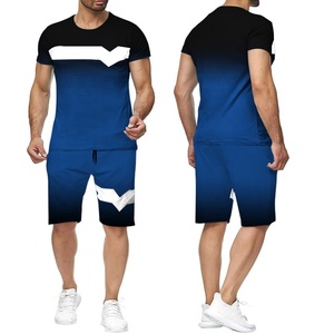 Style de rue grande taille respirant mode été 2 pièces survêtement costume t-shirt et ensemble court ensemble de sport décontracté pour hommes - Product Image 4