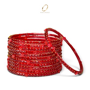 Exquisitos Brazaletes de Vidrio Kashmiri Tradicionales con Piedras de Flor Roja Esmeralda en Forma de Gota, Joyería Kashmiri al por Mayor, Brazalete de Vidrio para Mujer - Product Image 2