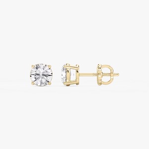 Pendientes de Diamantes Cultivados en Laboratorio con Certificación IGI y Claridad VS2, Corte Clásico de Cuatro Puntas, Oro Amarillo de 14K, Estilo HIPHOPSTAR, Modernos para Mujer - Product Image 3