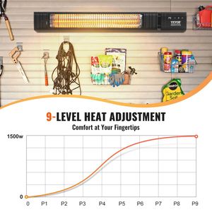 Chauffage extérieur infrarouge électrique 1500W avec télécommande, 9 vitesses, minuterie 24h, chauffage infrarouge 1500W - Product Image 3